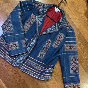 Coldwater Creek Embroidered Denim Jacket Women’s Large Boho Folk Festival